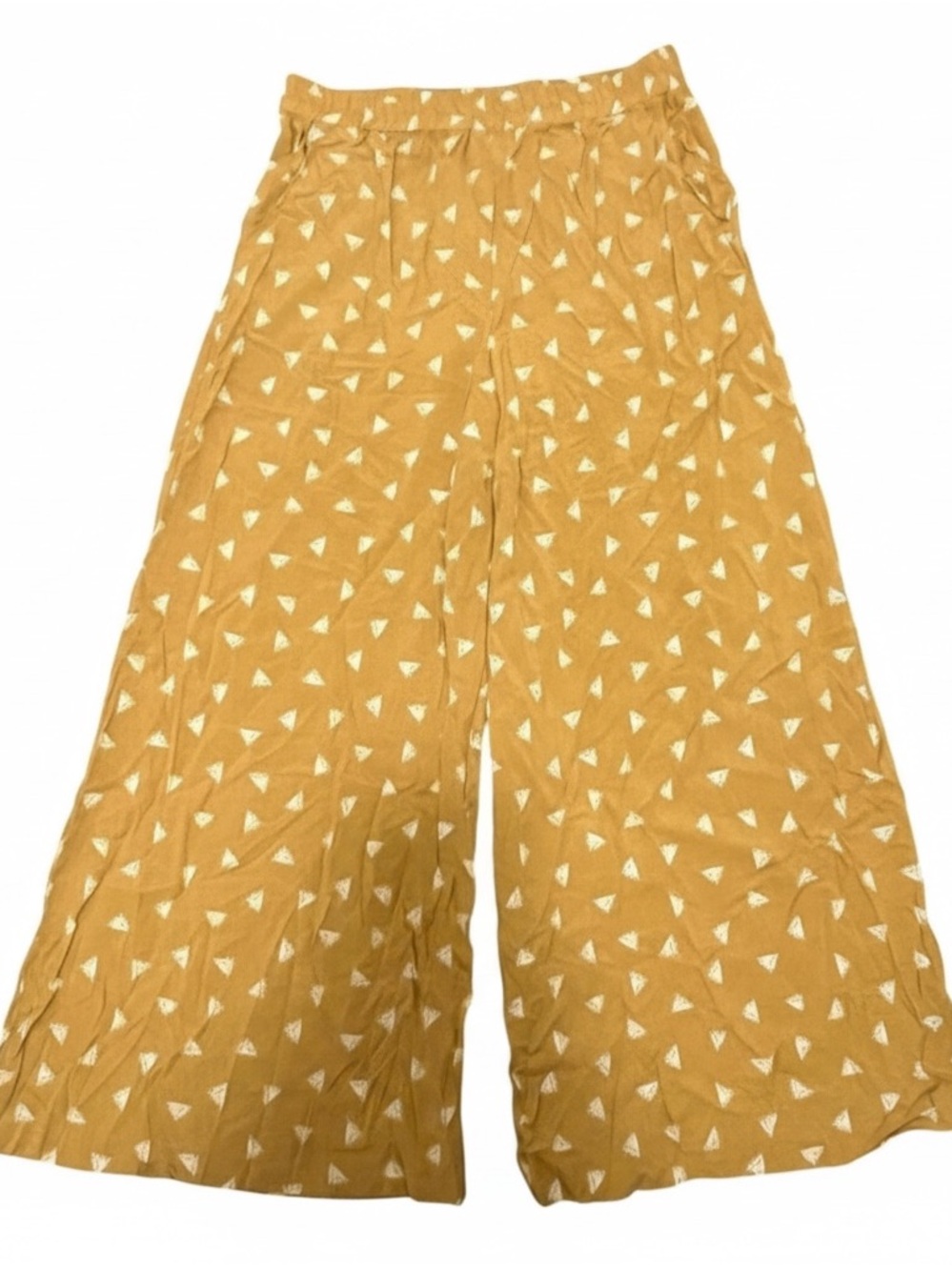 Carly Jean Los Angeles Printed Wide Leg Pants Mustard Yellow M